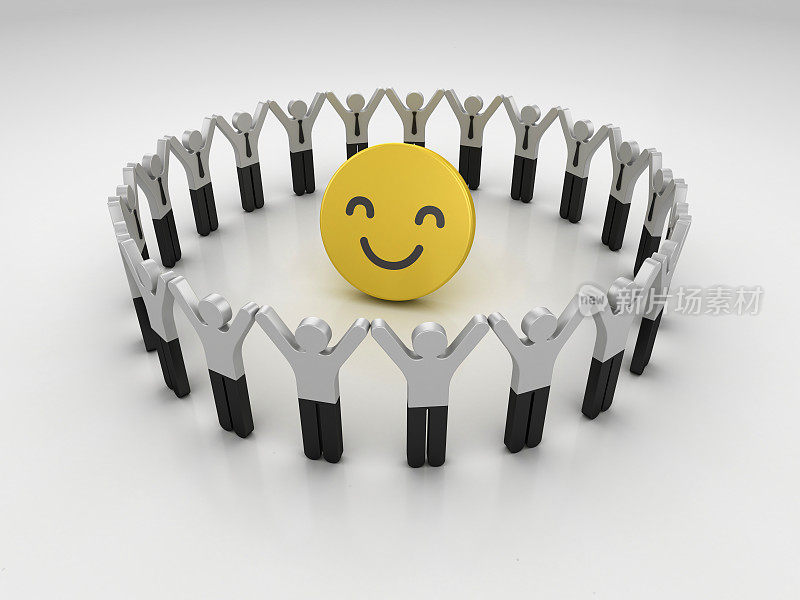 象形文字团队与微笑表情- 3D渲染